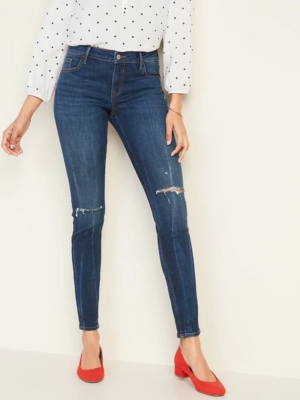 Old Navy Rockstar Skinny Jeans Distressed Denim Mid  Rise Blue Size 2/26